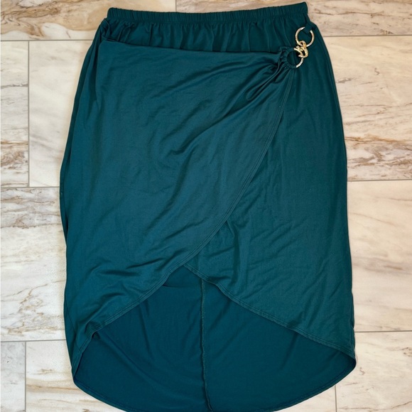 Myth Teal Green High-Low Wrap Skirt with Gold Ring Detail Size 3X Made in USA - Picture 1 of 5